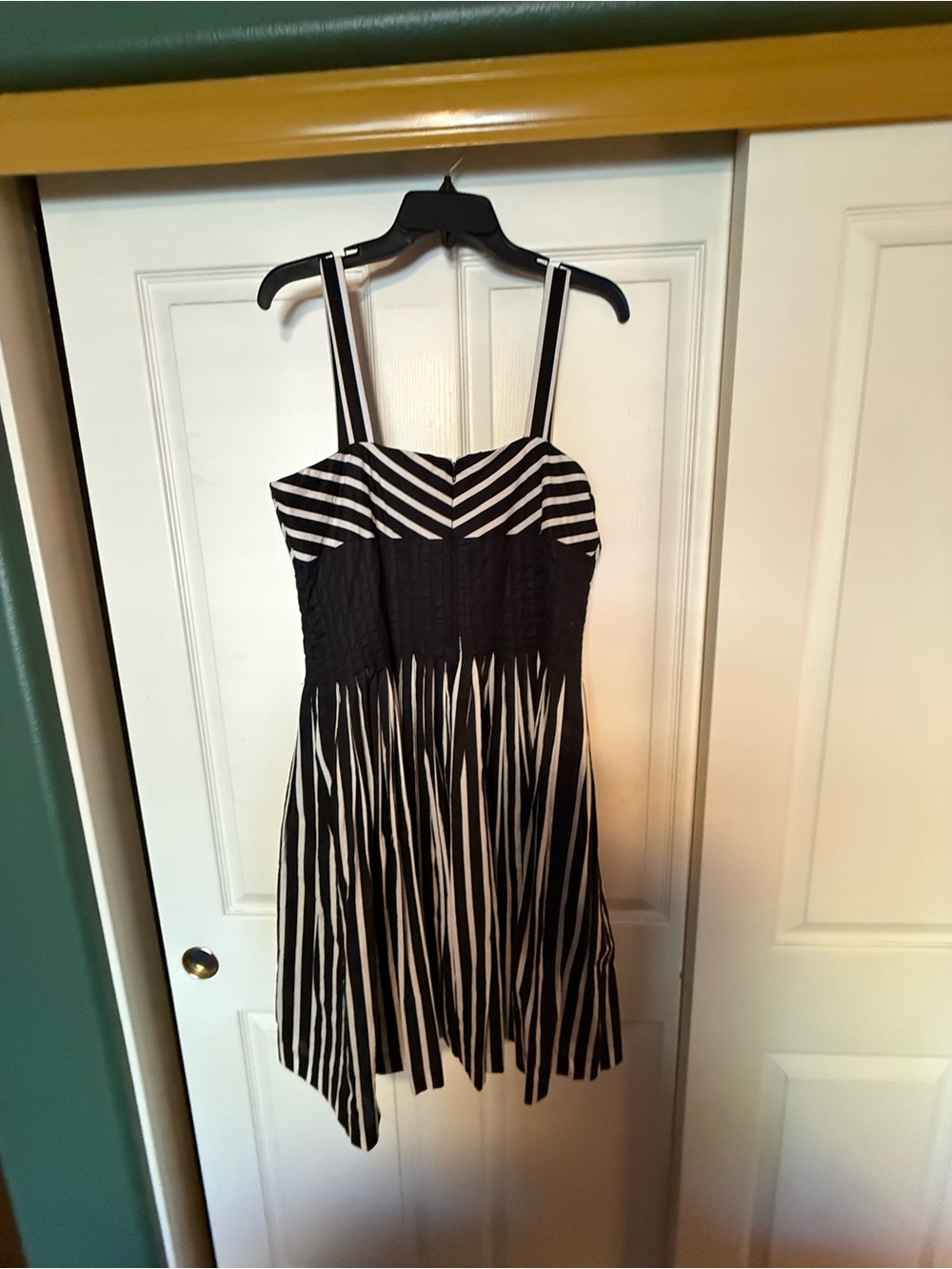 White House Black Market Black and White Striped Sundress with Smocked Bodice